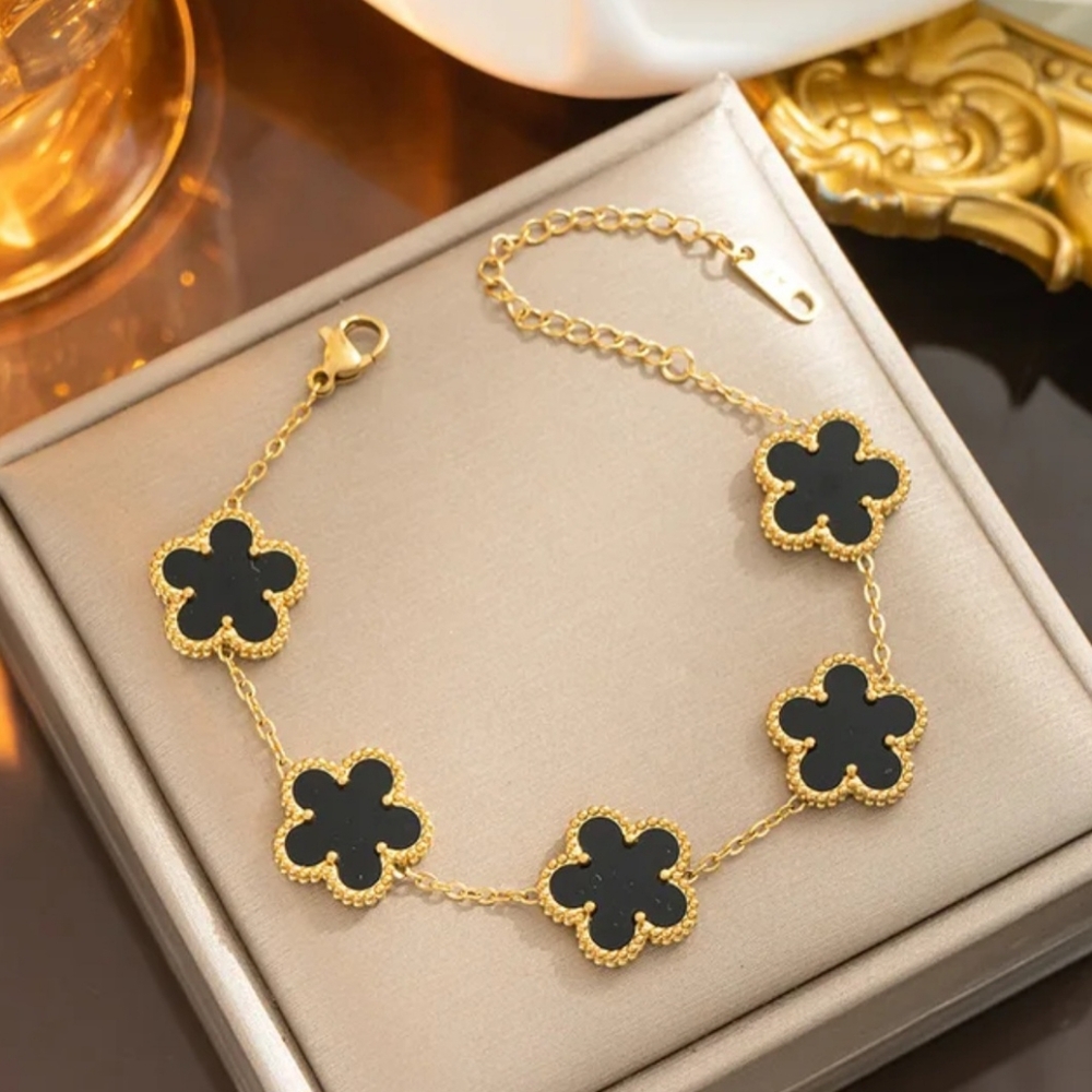 Fashion Charm chain Clover Black Opal New Design Braslet.Stainless steel. 18K